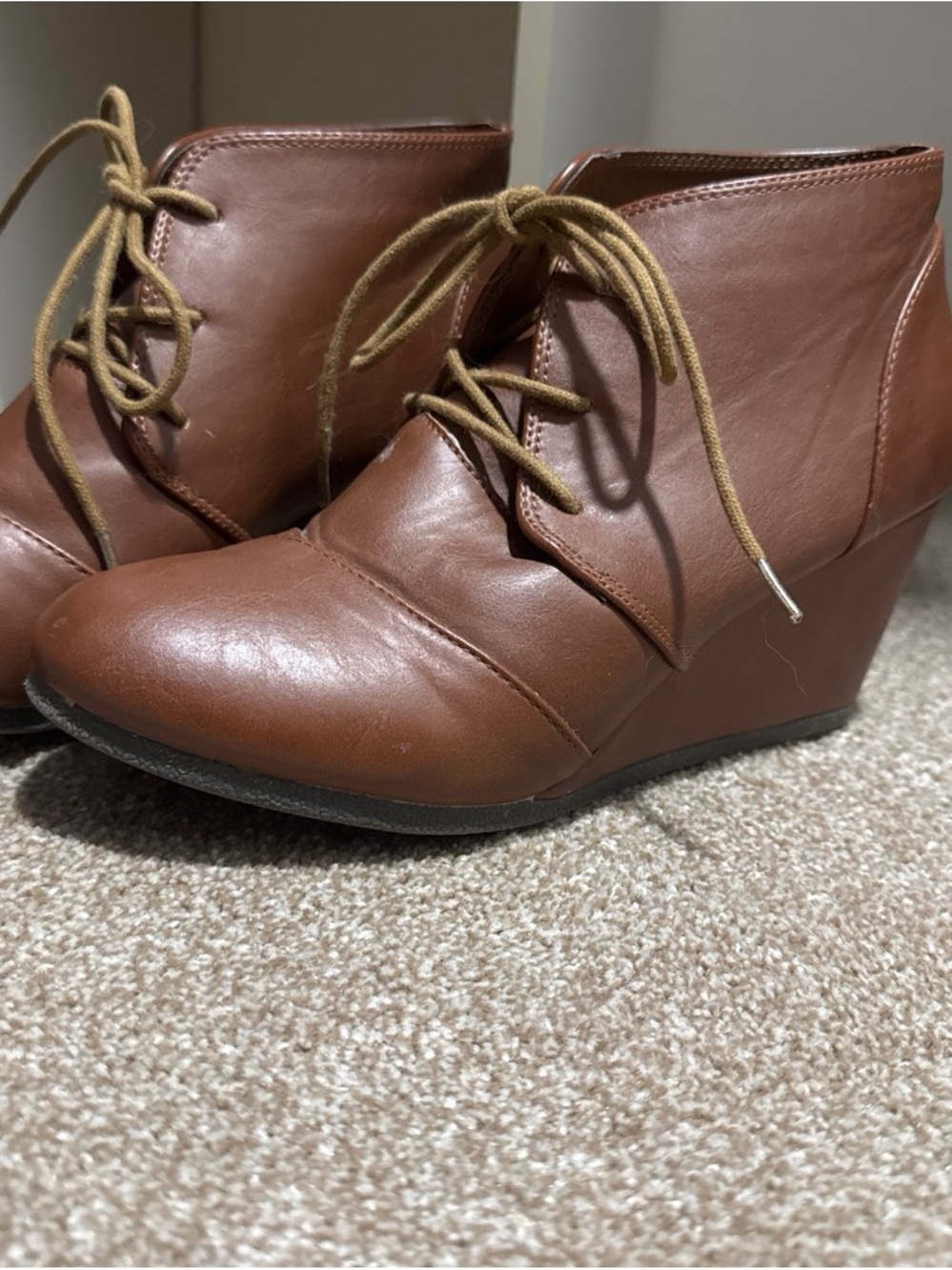 Women’s Lace-Up Wedge Booties in Brown
